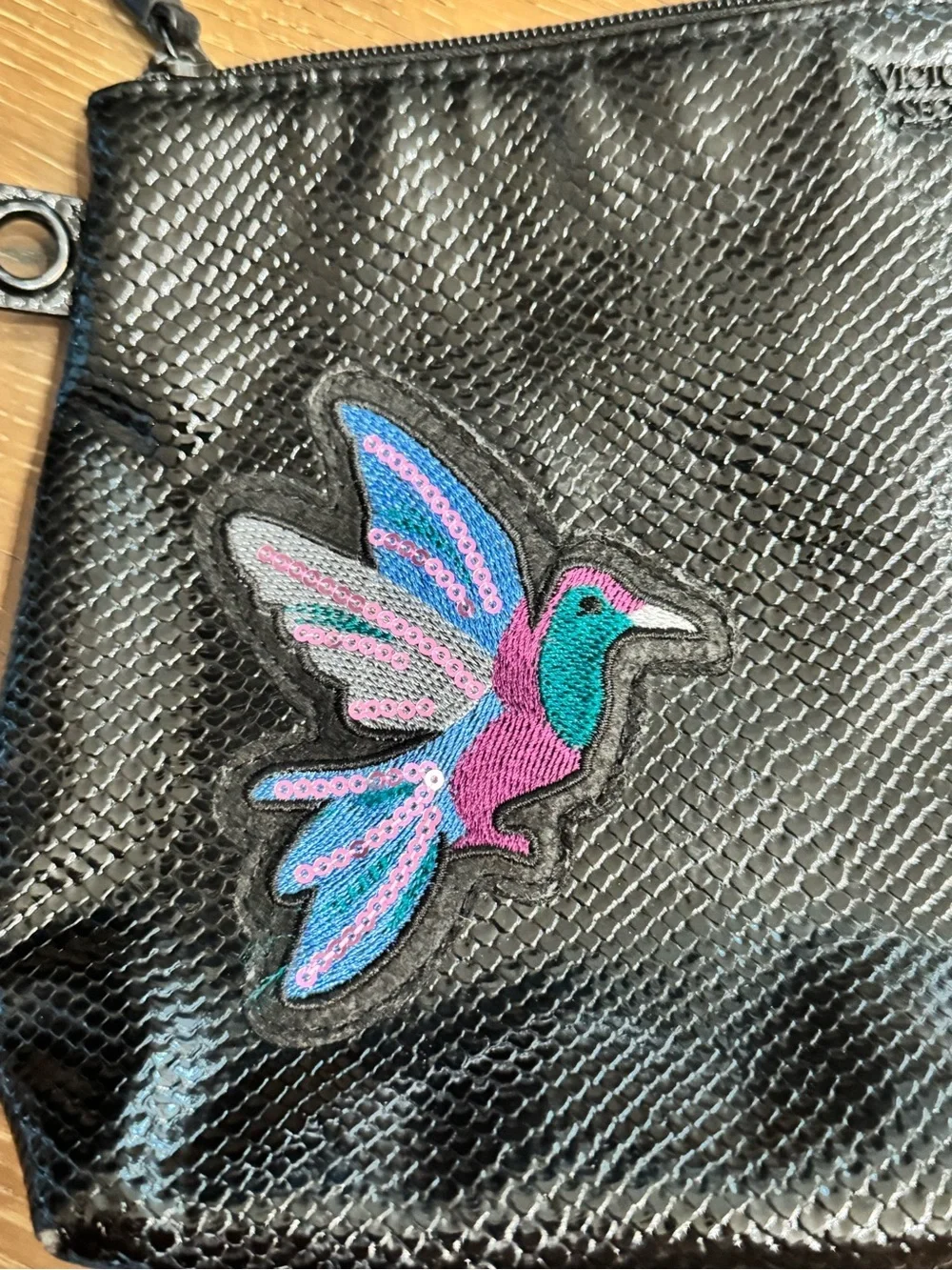 Victoria’s Secret Butterfly Embroidered Black Cosmetic Pouch Y2K